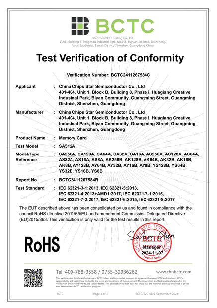 China China Chips Star Semiconductor Co., Ltd. certification